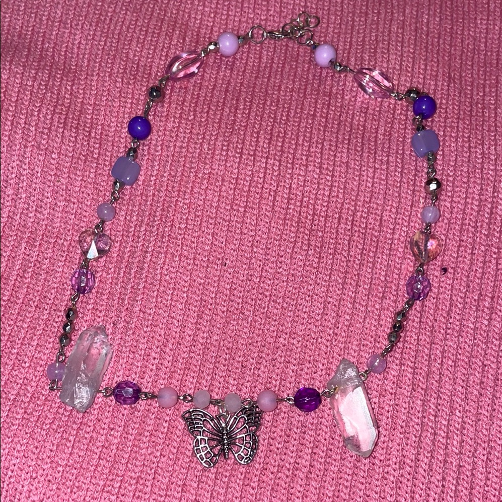 Charming Butterfly Necklace With Purple And Pink Accents